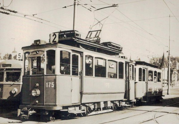 Bahnhof Luzern, Tramzug Motorwagen 175, Postkartenbuch "Bus & Bahn in alten Ansichten" Vorderseite