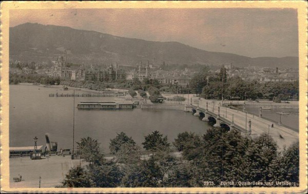 Zürich, Qualbrücke und Uetliberg Vorderseite