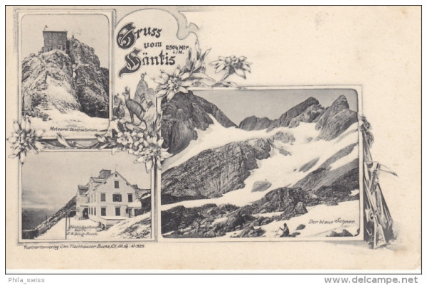 Säntis, Gruss vom - Meteorol. Observatorium, Gasthaus, der blaue Schnee - Jugendstil