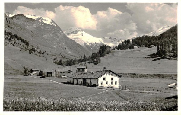 Platta mit Blick auf den Fexgletscher, Fextal Vorderseite