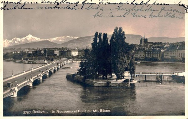 Genève - Ile Rousseau et Mont Blanc. 1928 Vorderseite