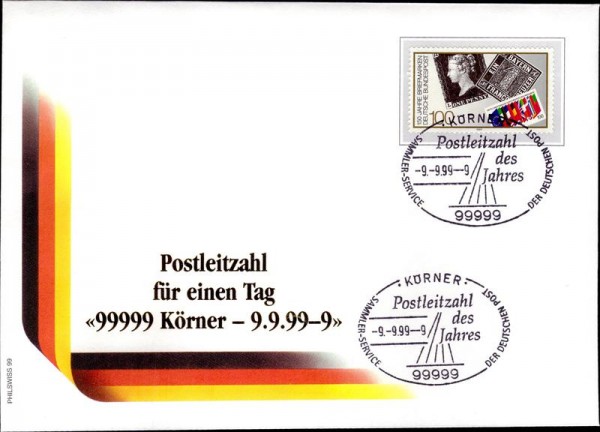 Körner, Postleitzahl für einen Tag, 9.9.99 Vorderseite