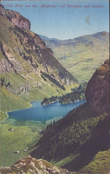 Blick von der Meglisalp auf Seealpsee und Aescher Vorderseite