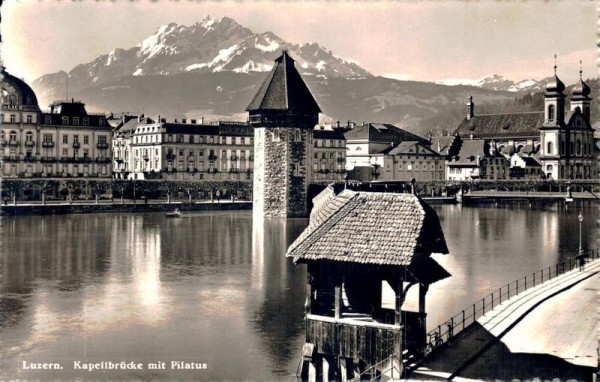 Luzern. Kapellbrücke mit Pilatus. 1942 Vorderseite