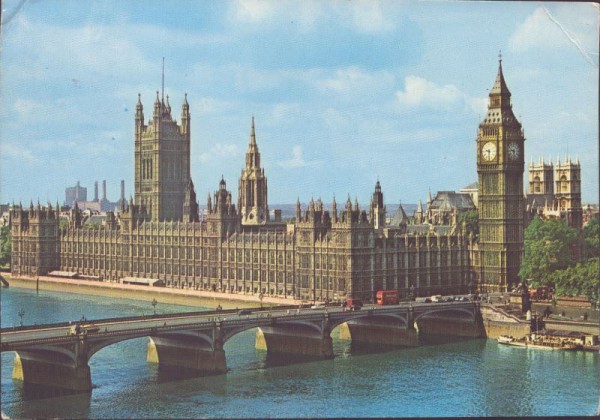 The houses of Parliament, as seen from across the river Thames, Londonp