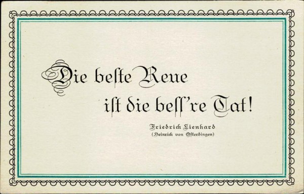 Die beste Reue ist die bess're Tat, Deutsche Innerlichkeit Vorderseite