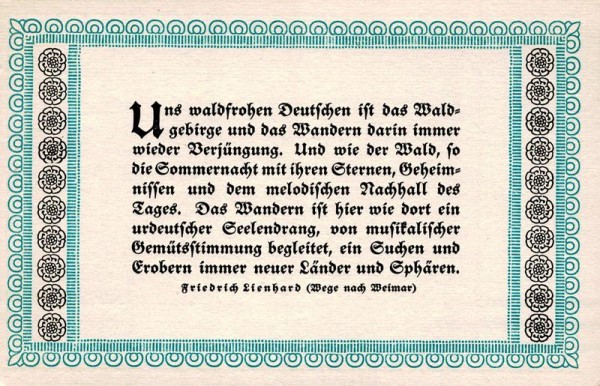 Spruchkarten von Friedrich Lienhards Werken, Wege nach Weimar; Uns waldfrohen Deutschen... Vorderseite