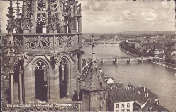 Basel, die drei Rheinbrücken und Münsterturm