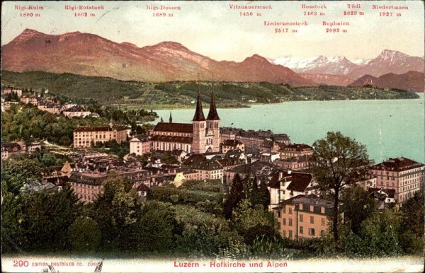 Luzern - Hofkirche und Alpen Vorderseite