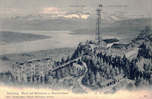 Uetliberg. Blick auf Zürichsee u. Glarneralpen Vorderseite