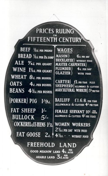 Prices ruling in fifteenth century, Preise im fünfzehnten Jahrhundert Vorderseite