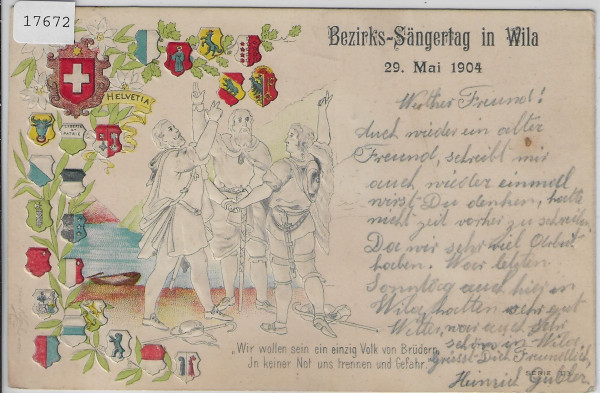 Bezirks-Sängertag in Wila 29. Mai 1904 - Präge-Litho
