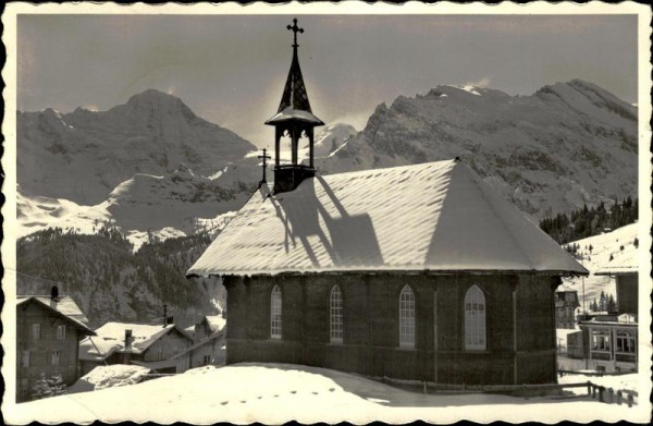 Mürren, Kapelle mit Breithorn Vorderseite