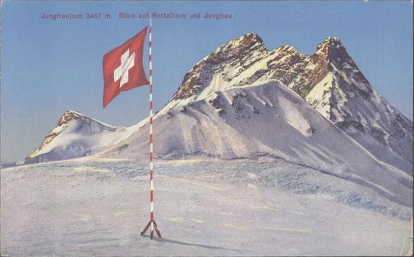 Jungfraujoch, Blick auf Rottalhorn und Jungfrau Vorderseite