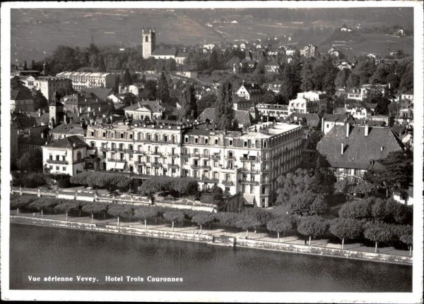 Vevey, Hotel trois couronnes, Flugaufnahme Vorderseite