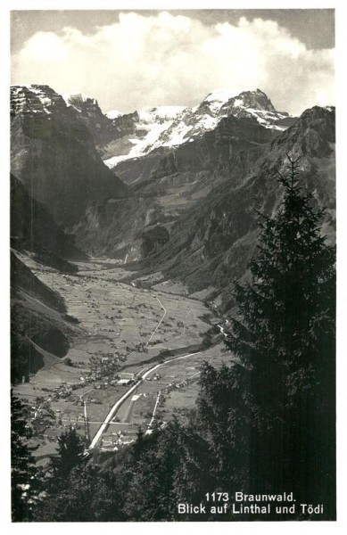 Blick auf Linthal und Tödi, Braunwald Vorderseite