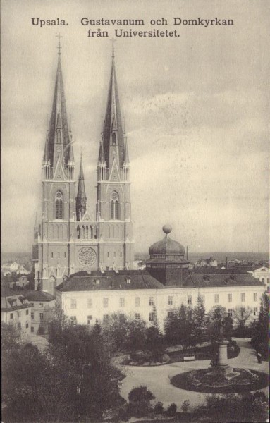 Uppsala, Gustavanum och Domkyrkan fran Universitetet