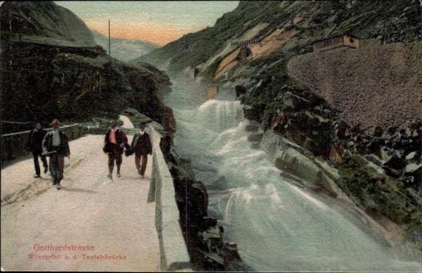 Gotthardstrasse, Wasserfall bei der Teufelsbrücke Vorderseite
