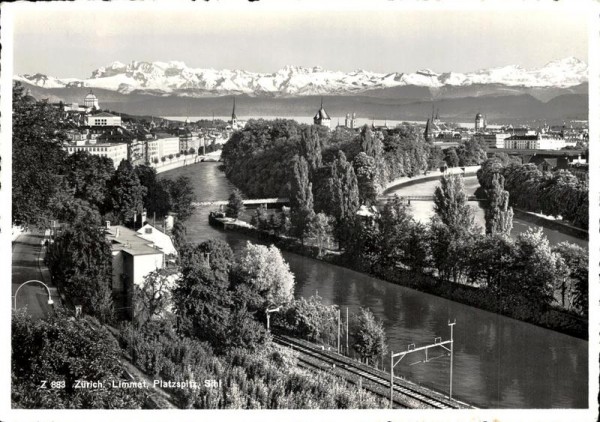Platzspitz mit Limmat und Sihl, Zürich um ca. 1945 Vorderseite