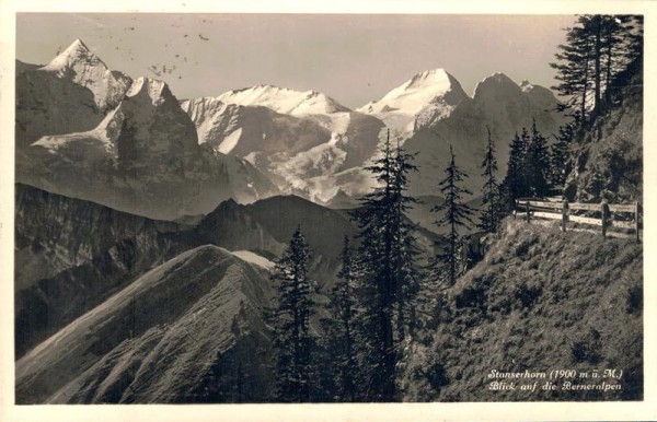 Stanserhorn. Blick auf die Berneralpen. 1934 Vorderseite