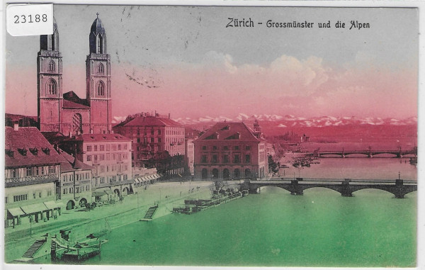 Zürich - Grossmünster und die Alpen