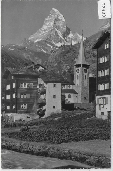 Zermatt - Dorfpartie mit Matterhorn u. Kirche