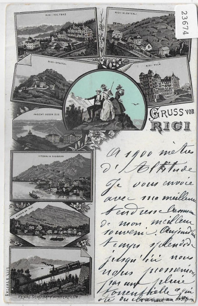 Gruss vom Rigi - Klösterli, Kaltbad - Litho