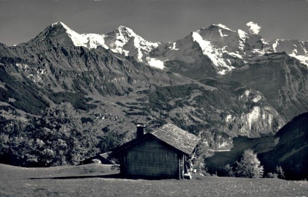 Jsenfluh ob Lauterbrunnen. Blick auf Wengen, Eiger, Mönch, Jungfrau Vorderseite