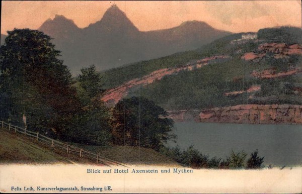 Blick auf Hotel Axenstein und Mythen Vorderseite