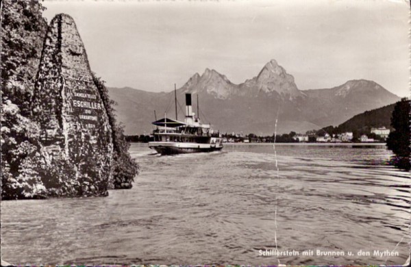 Schillerstein mit Brunnen u. den Mythen