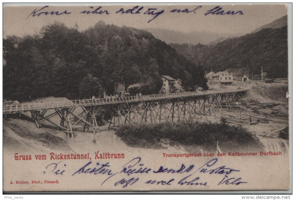 Gruss vom Rickentunnel, Kaltbrunn - Transportgerüst über dem Kaltbrunner Dorfbach