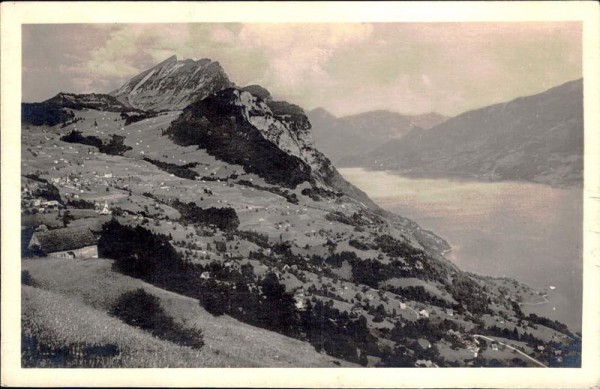 Amden mit Leistkamm und Wallensee (Walensee) Vorderseite
