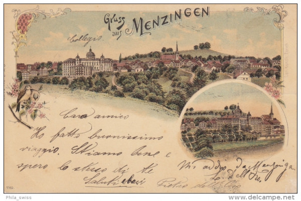 Menzingen, Gruss aus - farbige Litho