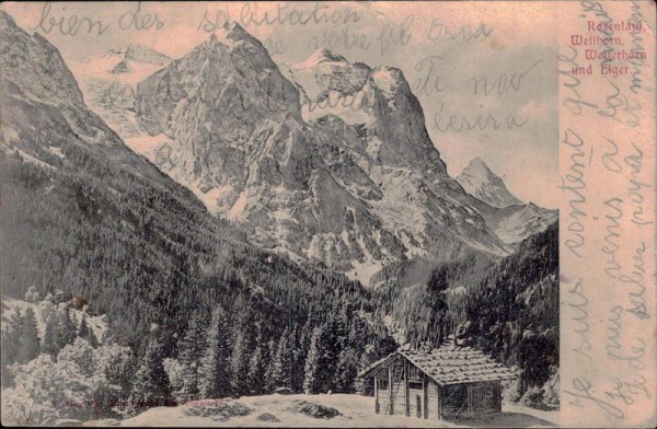 Rosenlaui, Wellhorn, Wetterhorn und Eiger Vorderseite