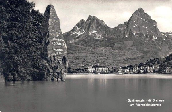 Schillerstein mit Brunnen am Vierwaldstättersee Vorderseite