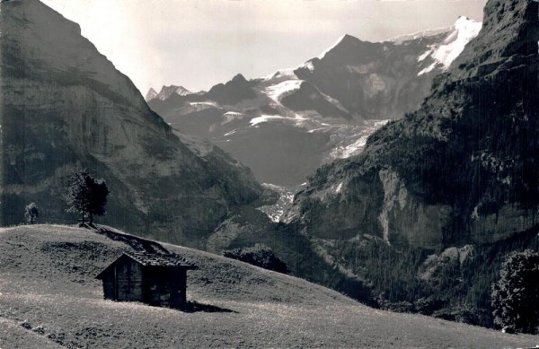 Landschaft bei Grindelwald. Finsteraahorn  u. Fiescherhörner  Vorderseite
