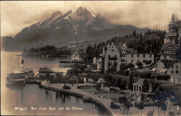 Weggis- Der neue Quai und der Pilatus Vorderseite