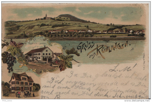 Rüdlingen, Gruss aus - farbige Litho - Gasthaus zum Sternen, W. Stamm-Schmid