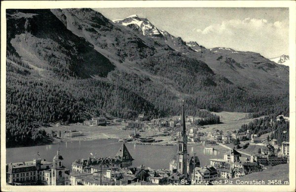 St. Moritz und Piz Corvatsch (3458 m) Vorderseite