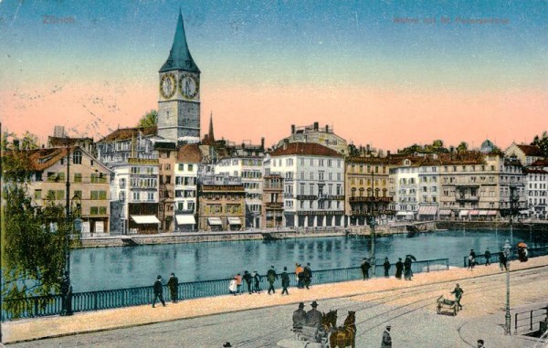 Zürich - Wühre mit St. Peterkirche Vorderseite