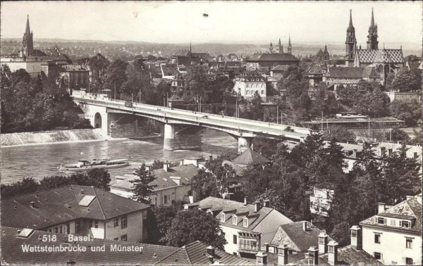 Basel - Wettsteinbrücke und Münster Vorderseite