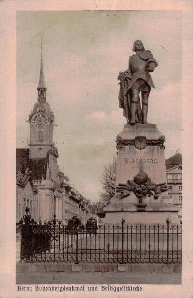 Bern: Bubenbergdenkmal und Heiliggeistkirche Vorderseite