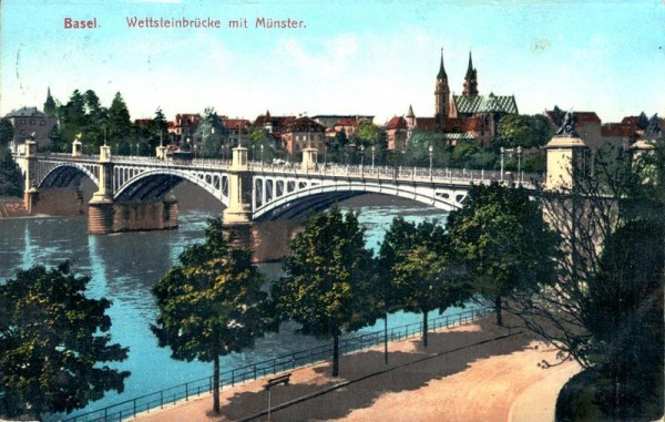 Basel, Wettsteinbrücke mit Münster Vorderseite