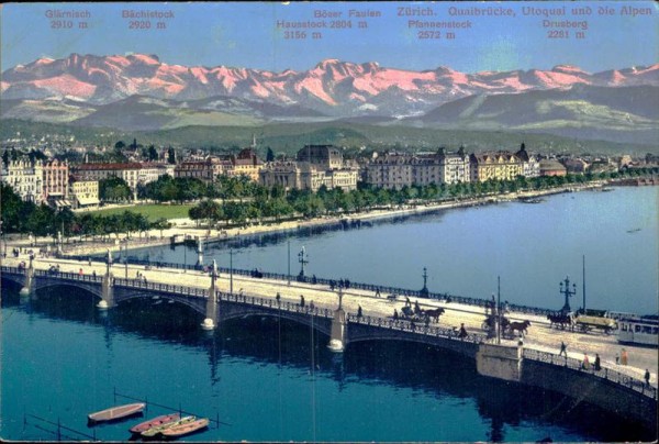 Zürich, Quaibrücke, Utoquai, Alpen Vorderseite