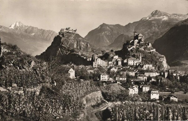 Sion. Tourbillon et Valère. Bietschhorn, Jllhorn, Bella Tola Vorderseite