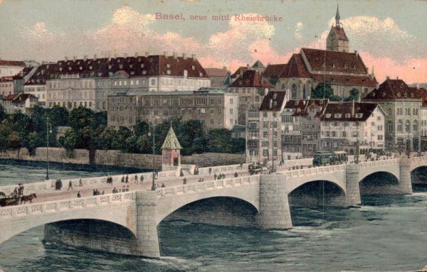 Basel, neue mittl. Rheinbrücke. 1907 Vorderseite