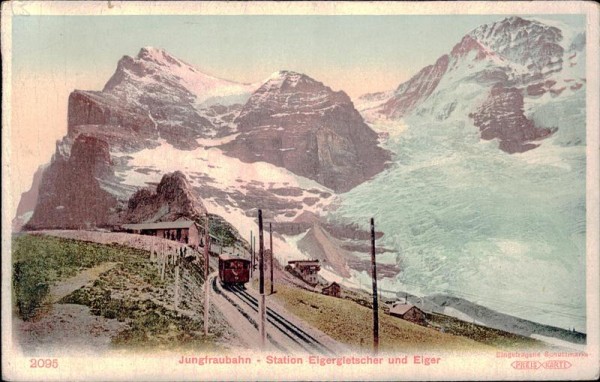 Jungfraubahn-Station Eigergletscher und Eiger. Vorderseite