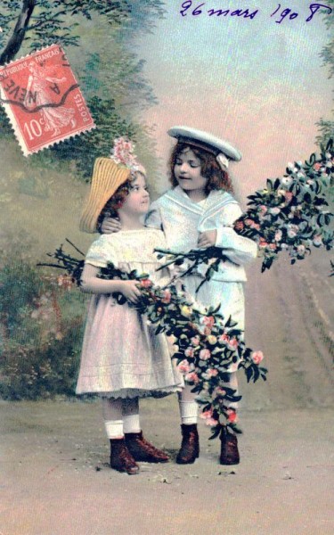 Kinder mit Blumen Vorderseite