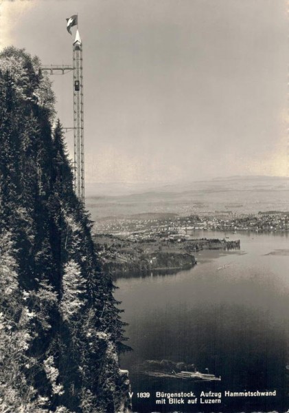 Bürgenstock. Aufzug Hammetschwand mit Blick auf Luzern. 1938 Vorderseite