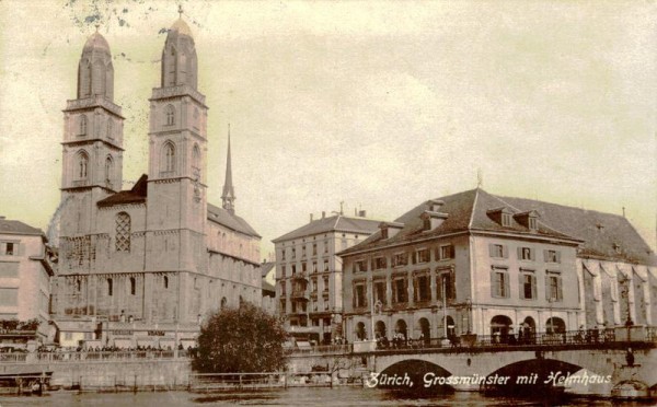 Zürich, Grossmünster mit Helmhaus Vorderseite